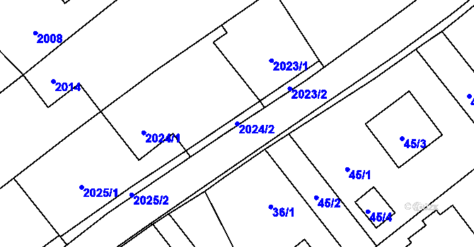 Parcela st. 2024/2 v KÚ Hlučín, Katastrální mapa
