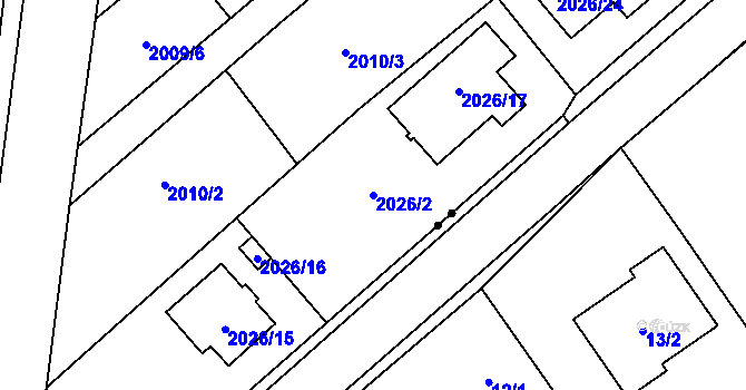 Parcela st. 2026/2 v KÚ Hlučín, Katastrální mapa