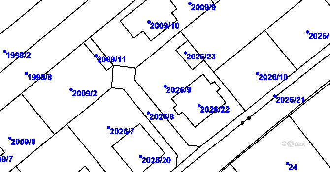 Parcela st. 2026/9 v KÚ Hlučín, Katastrální mapa