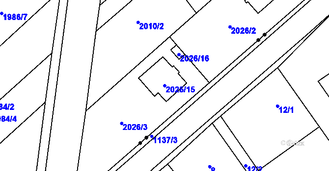 Parcela st. 2026/15 v KÚ Hlučín, Katastrální mapa