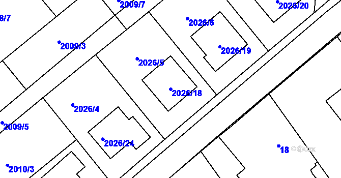 Parcela st. 2026/18 v KÚ Hlučín, Katastrální mapa