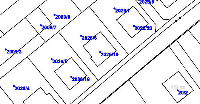 Parcela st. 2026/19 v KÚ Hlučín, Katastrální mapa