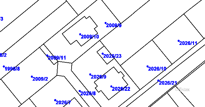 Parcela st. 2026/23 v KÚ Hlučín, Katastrální mapa
