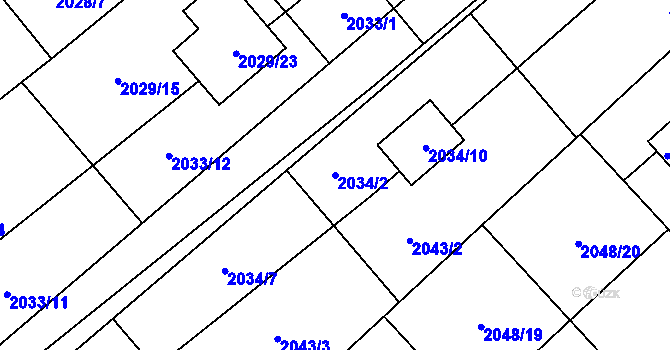 Parcela st. 2034/2 v KÚ Hlučín, Katastrální mapa