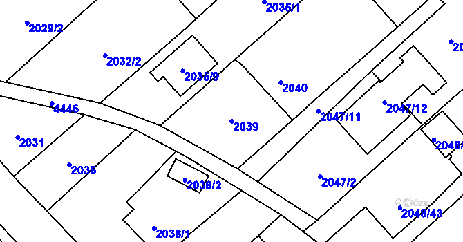 Parcela st. 2039 v KÚ Hlučín, Katastrální mapa