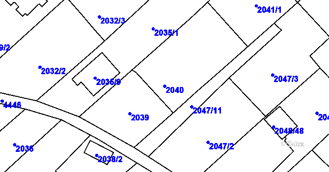 Parcela st. 2040 v KÚ Hlučín, Katastrální mapa