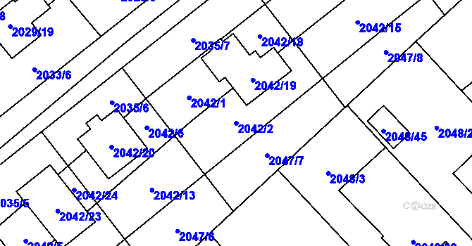 Parcela st. 2042/2 v KÚ Hlučín, Katastrální mapa