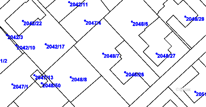 Parcela st. 2048/7 v KÚ Hlučín, Katastrální mapa