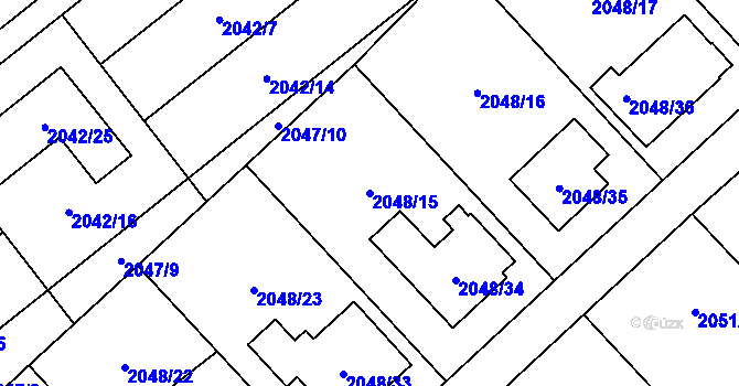 Parcela st. 2048/15 v KÚ Hlučín, Katastrální mapa