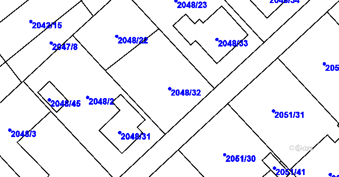Parcela st. 2048/32 v KÚ Hlučín, Katastrální mapa