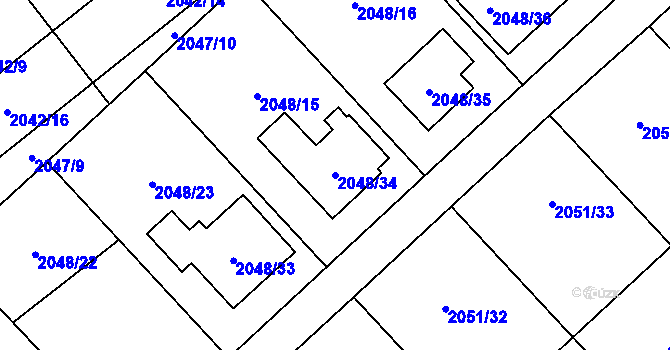 Parcela st. 2048/34 v KÚ Hlučín, Katastrální mapa