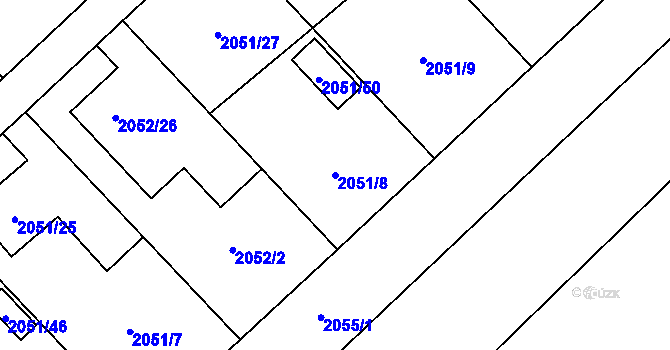 Parcela st. 2051/8 v KÚ Hlučín, Katastrální mapa