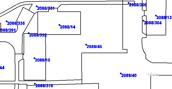 Parcela st. 2088/45 v KÚ Hlučín, Katastrální mapa