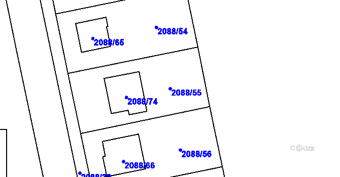 Parcela st. 2088/55 v KÚ Hlučín, Katastrální mapa