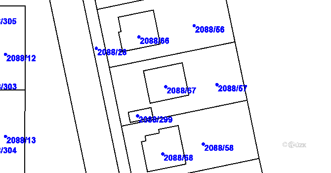 Parcela st. 2088/67 v KÚ Hlučín, Katastrální mapa