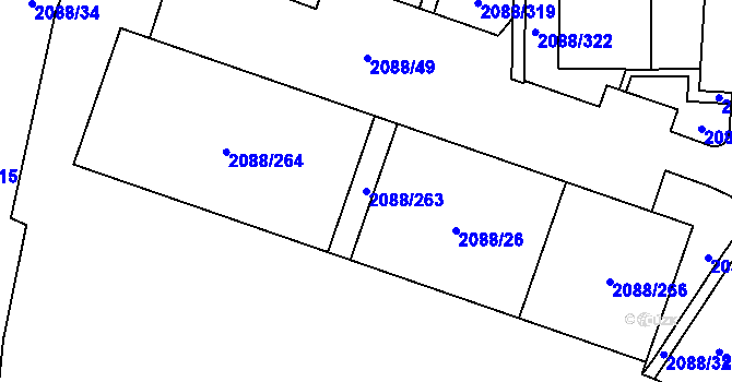 Parcela st. 2088/263 v KÚ Hlučín, Katastrální mapa