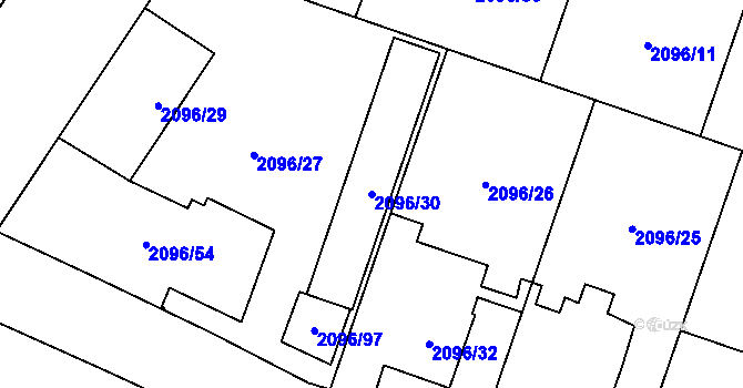 Parcela st. 2096/30 v KÚ Hlučín, Katastrální mapa