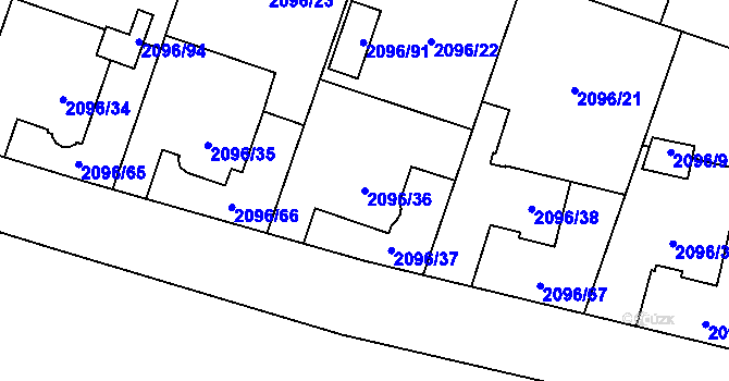 Parcela st. 2096/36 v KÚ Hlučín, Katastrální mapa