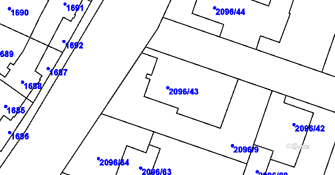 Parcela st. 2096/43 v KÚ Hlučín, Katastrální mapa