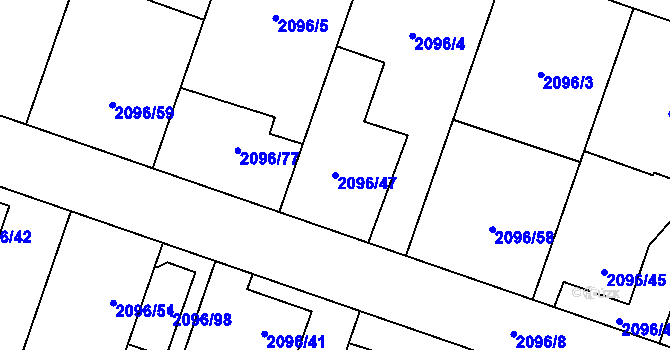 Parcela st. 2096/47 v KÚ Hlučín, Katastrální mapa