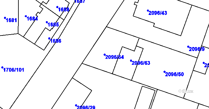 Parcela st. 2096/64 v KÚ Hlučín, Katastrální mapa