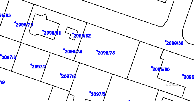 Parcela st. 2096/75 v KÚ Hlučín, Katastrální mapa