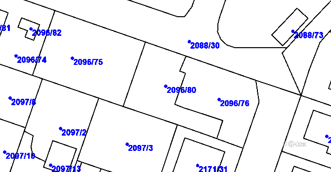 Parcela st. 2096/80 v KÚ Hlučín, Katastrální mapa