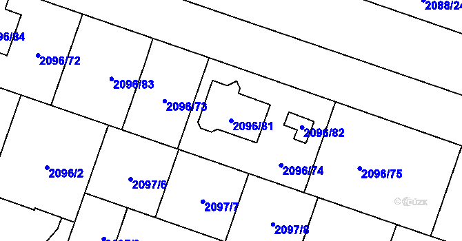 Parcela st. 2096/81 v KÚ Hlučín, Katastrální mapa