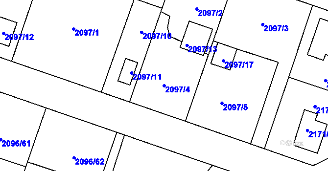 Parcela st. 2097/4 v KÚ Hlučín, Katastrální mapa