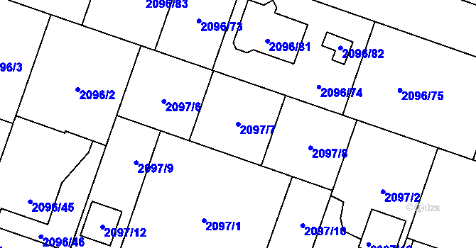 Parcela st. 2097/7 v KÚ Hlučín, Katastrální mapa