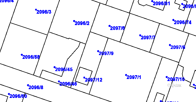 Parcela st. 2097/9 v KÚ Hlučín, Katastrální mapa