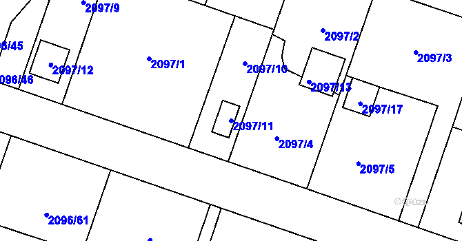 Parcela st. 2097/11 v KÚ Hlučín, Katastrální mapa