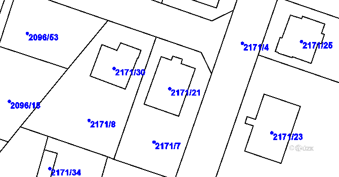 Parcela st. 2171/21 v KÚ Hlučín, Katastrální mapa