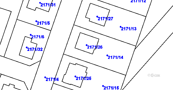 Parcela st. 2171/26 v KÚ Hlučín, Katastrální mapa