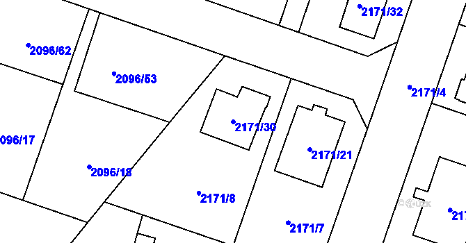 Parcela st. 2171/30 v KÚ Hlučín, Katastrální mapa