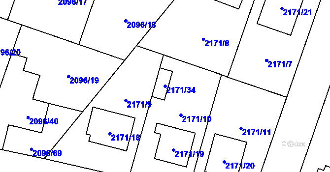 Parcela st. 2171/34 v KÚ Hlučín, Katastrální mapa