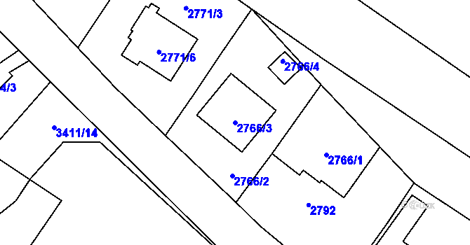 Parcela st. 2766/3 v KÚ Hlučín, Katastrální mapa