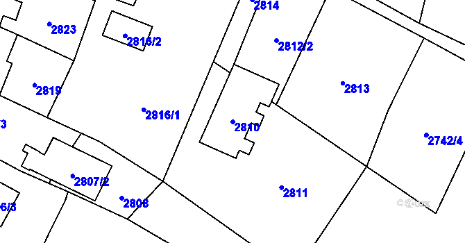 Parcela st. 2810 v KÚ Hlučín, Katastrální mapa
