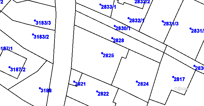 Parcela st. 2825 v KÚ Hlučín, Katastrální mapa