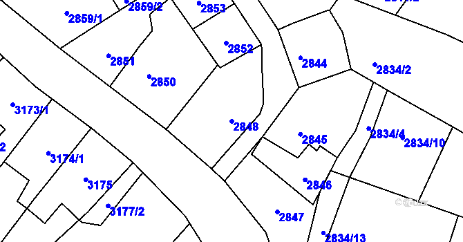 Parcela st. 2848 v KÚ Hlučín, Katastrální mapa
