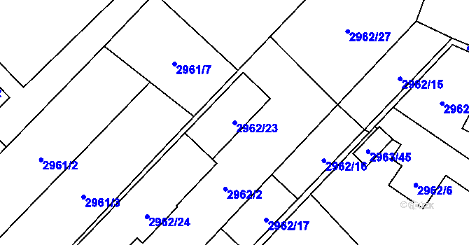 Parcela st. 2962/23 v KÚ Hlučín, Katastrální mapa