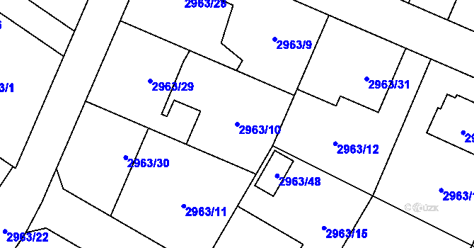 Parcela st. 2963/10 v KÚ Hlučín, Katastrální mapa