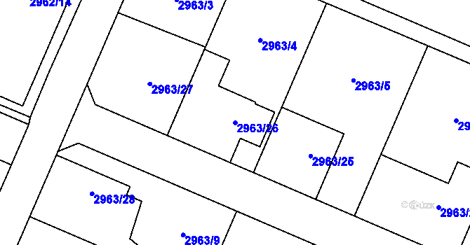 Parcela st. 2963/26 v KÚ Hlučín, Katastrální mapa