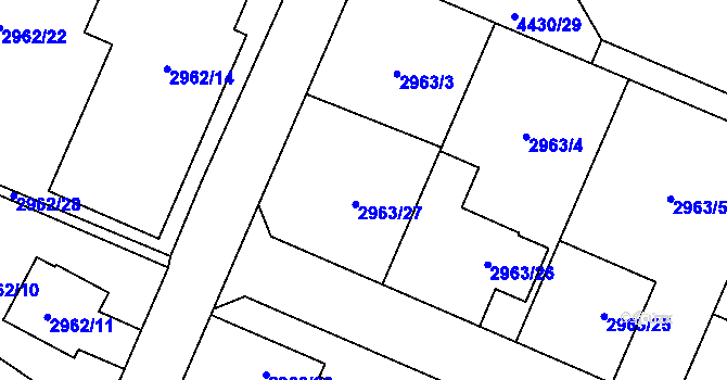 Parcela st. 2963/27 v KÚ Hlučín, Katastrální mapa