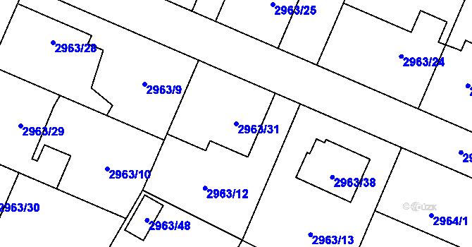 Parcela st. 2963/31 v KÚ Hlučín, Katastrální mapa