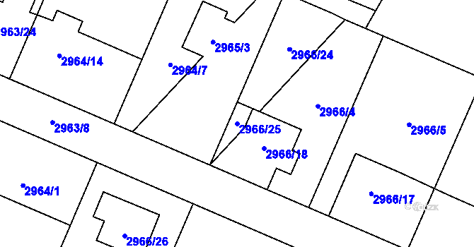 Parcela st. 2966/25 v KÚ Hlučín, Katastrální mapa