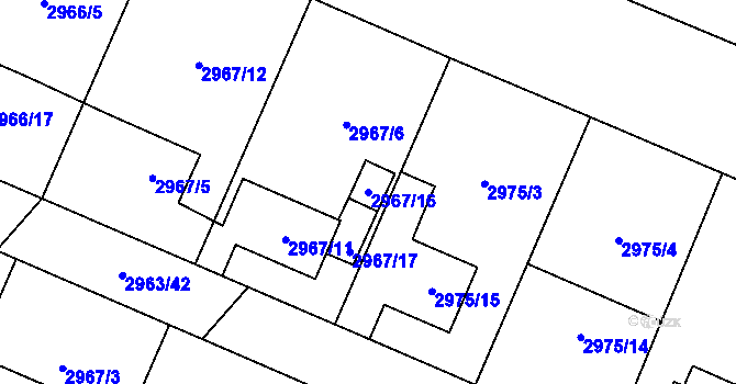 Parcela st. 2967/16 v KÚ Hlučín, Katastrální mapa