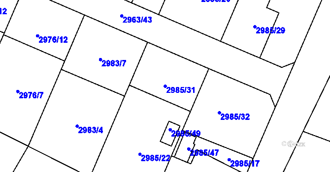 Parcela st. 2985/31 v KÚ Hlučín, Katastrální mapa