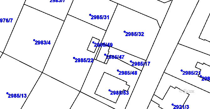 Parcela st. 2985/47 v KÚ Hlučín, Katastrální mapa