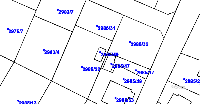 Parcela st. 2985/49 v KÚ Hlučín, Katastrální mapa